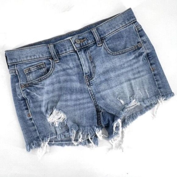 Old Navy Distressed cut off Frayed Boyfriend Denim Shorts Medium Wash Size 0 - Picture 1 of 7